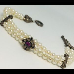 Antique silver tourmaline pearl bracelet